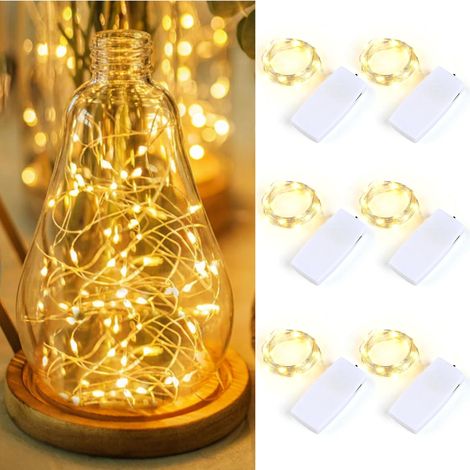 6x Guirlande Lumineuse LED Rechargeable USB-C (Batterie Amovible) - 2m 20 LED Mini Guirlande Fil Argenté, Blanc Chaud 2700K - Déco Chambre, Table, Noël, Mariage, Bocal - Guirlande à Pile (1/5)