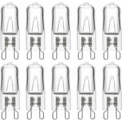 Ampoule Halogène G9 40W 230V, 480LM 2900K Blanc Chaud Dimmable, Ampoules Capsules G9, pour Lustres, Paysages, Appliques Murales, Éclairage d'Armoire, Paquet de 10 (1/5)