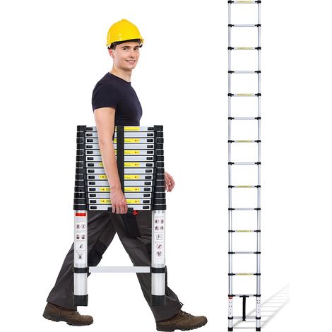 Wolketon Echelle Télescopique stable en aluminium Multi-Fonction jusqu'à 150 kg Escabeau 3,8 m