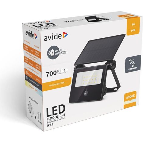 Proiettore esterno avide led-flutlicht akku und solarfunktion 700 lumen sensore movimento