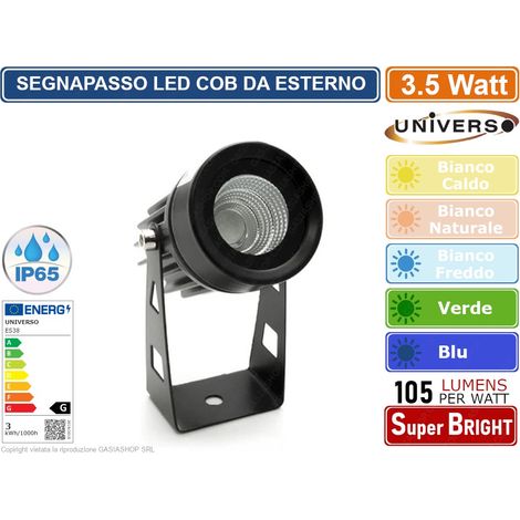 FARO PROIETTORE COB LED ORIENTABILE DA GIARDINO NERO DA 3.5W IP65 LUCE BIANCO CALDO BIANCO NATURALE BIANCO FREDDO VERDE BLU - Colore Luce: Bianco Caldo