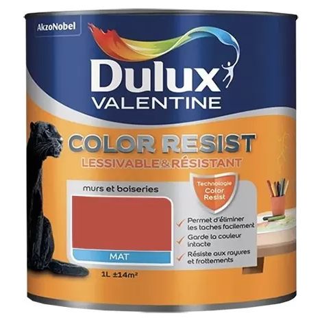Dulux Valentine Peinture acrylique Color Resist Rouge feu Mat 1 L (1/2)