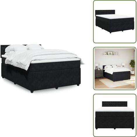 Boxspringbett mit Matratze Schwarz 160x200 cm Samt - Boxspringbett - Boxspringbetten - Bett - Betten (1/5)