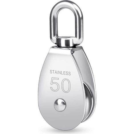 Poulie simple M50, roue en inox 304 pour corde, poulie tournante à un galet, charge max 400 kg, acier robuste (1/5)