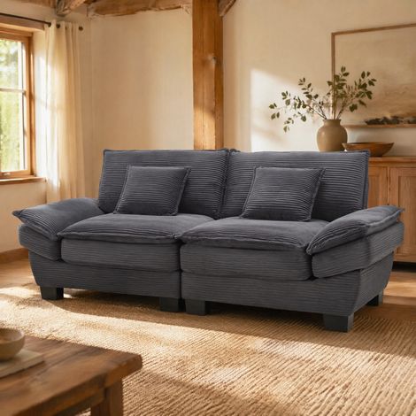 Canapé droit 2 places en velours gris – Design moderne – Dimensions 224×81×81 cm – Assise ultra-profonde – Confort optimal (1/5)