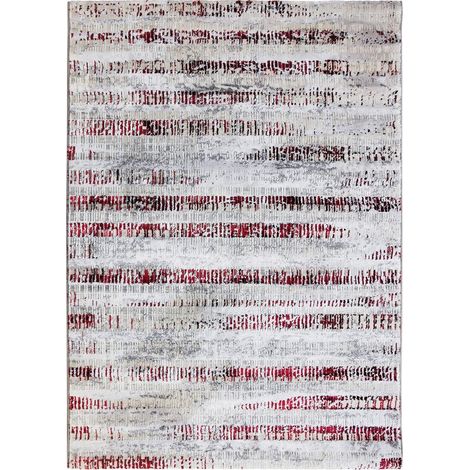 MEDIANE STRIES - Tapis abstrait moderne gris rouge 120x170 (1/5)