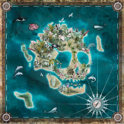 Poster intissé ile déserte en forme de tête de mort, pirates animaux marins - 250 x h250 cm (1/5)