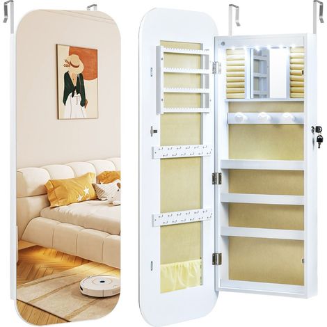 Mobile portagioielli 42 x 10 x 107,5 cm spazio di archiviazione ottimizzato illuminazione a LED stile moderno MDF bianco 200017132
