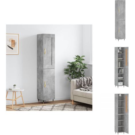 Buffet haut Gris béton 34,5x34x180 cm Bois d'ingénierie - Buffet Design Moderne - Meuble Rangement Gris - Armoire Cuisine - Buffet Bas Prix - Commode Salon (1/5)