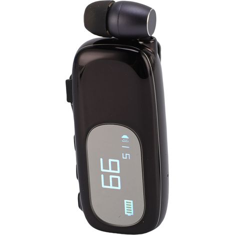 Bluetooth-Headset zum Anclipsen mit digitaler LCD-Akkustandsanzeige, ergonomisch, einziehbar, kabellos, für professionelles Fahren, elektrolytisch, glänzend schwarz (1/5)