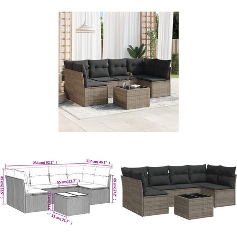 Salon de jardin avec coussins 7 pcs gris résine tressée - Ensemble Salon De Jardin - Mobilier De Jardin - Salon De Jardin Design - Meubles De Jardin Résistants - Set Salon De Jardin - Home & Living (1/3)