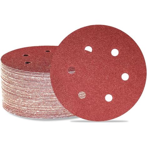 Lot de 50 disques de ponçage 150 mm 6 trous Grain 40 Papier abrasif Orbital aléatoire pour travail du bois, automobile, métal (1/5)