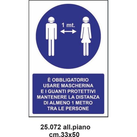 Cartello emergenza covid-19 33x50 cm obbligo di mascherina e distanziamento