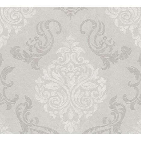 Barock Tapete Profhome 953721 Vliestapete leicht strukturiert mit Ornamenten schimmernd grau weiß silber-grau 5,33 m2