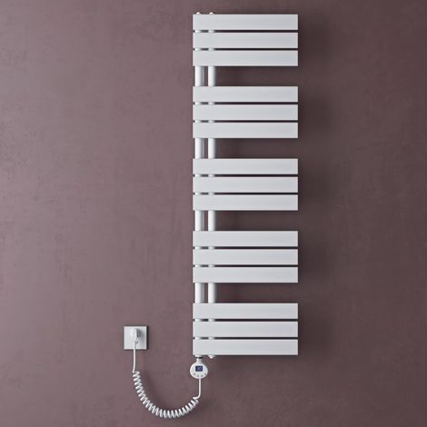 doporro Scaldasalviette Elettrico Bagno con Termostato Digitale e Funzione Timer 131x40cm 1000W Bianco, Termoarredo Elettrico Temperatura Regolabile, Radiatore da Parete Verticale - FN