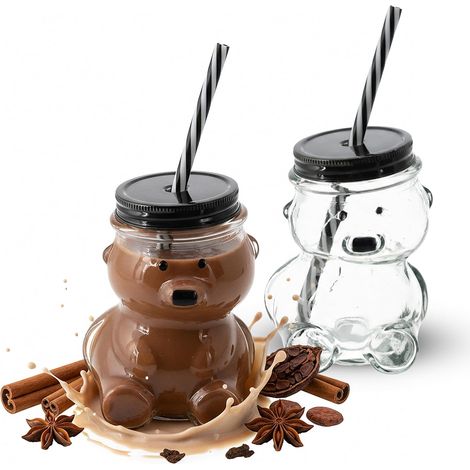 Novaliv 2x tasses à vin chaud 300 ml Tasse de Noël personnalisée avec paille - ours comme tasse à vin chaud - tasse à motif ours sapin de Noël tasses