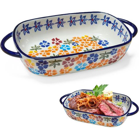 Plat à Gratin Céramique Rectangulaire 23.5x13 cm, Moule à Lasagnes et Tiramisu Allant au Four - Design Élégant et Moderne - Utilisation Four, Micro-ondes, Lave-vaisselle (Fleurs multicolores) (1/5)