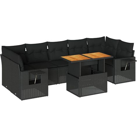 vidaXL Set Divani da Giardino con Cuscini 8 pz Nero in Polyrattan (1/5)