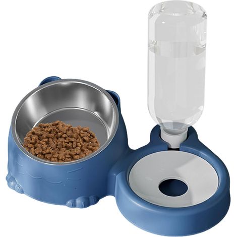 Katzenfutter- und Wasserset, schräger Futternapf, Edelstahlnapf, automatischer Wasserspender. (1/5)