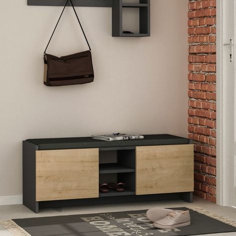 Panca Scarpiera da Ingresso 110x37x43 cm Antracite Rovere (1/4)