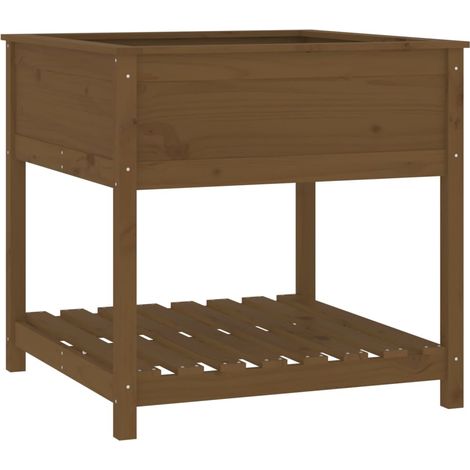Macetero bancal elevado plantas flores terraza jardín con estante 82,5 x 82,5 x 81 cm madera de pino marrón 020038408