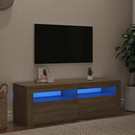 Meuble TV avec lumières LED pour Salon - Armoire TV Chêne sonoma 120x35x40 cm BV400747 - BonneVie (1/5)