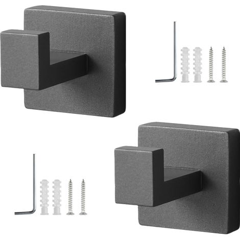 Lot de 2 Crochet Salle Bain Gris, Patère Acier Inoxydable, Porte-Serviette Carré pour Cuisine, Chambre - (1/5)