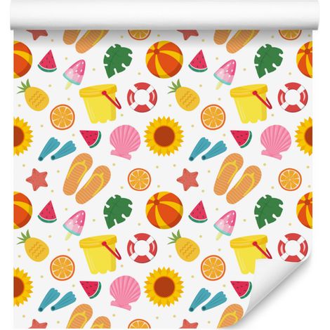 Papier peint d'été blanc, crème et or pour salon et chambre 50x1000 cm (1/5)