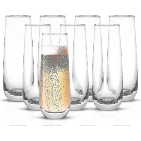 Service de 8 flûtes à champagne sans pied Milo. Verres à champagne de 280 ml. Service de verres à champagne professionnels, service de verres à mimosa et service de verrerie. (1/5)