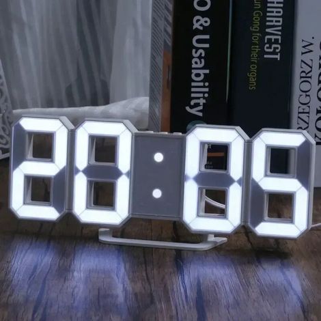Horloge murale numérique LED 3D, réveil avec affichage heure, date et température, pour décoration maison et cuisine (1/5)