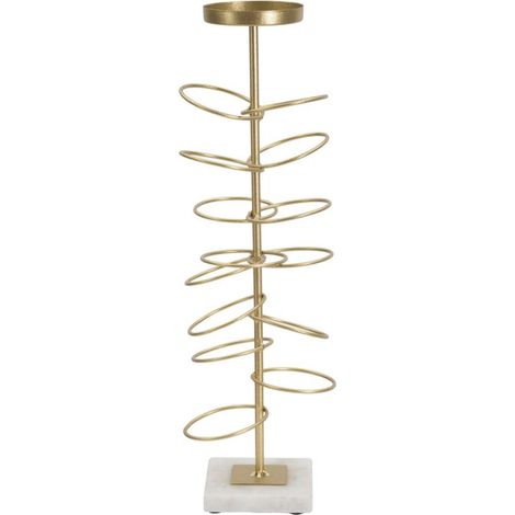 Porta candele Rings in ferro dorato e marmo bianco con anelli, 46 cm