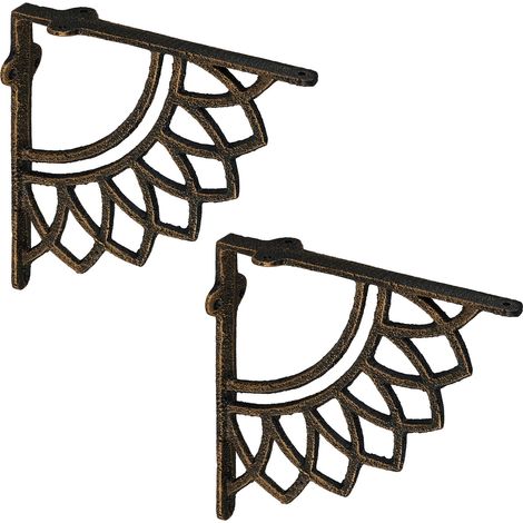 Relaxdays Escuadras para Estanterías, Set 2, Hierro Fundido, Diseño Mandala Antiguo, Ángulos Estantes y Baldas, Bronce