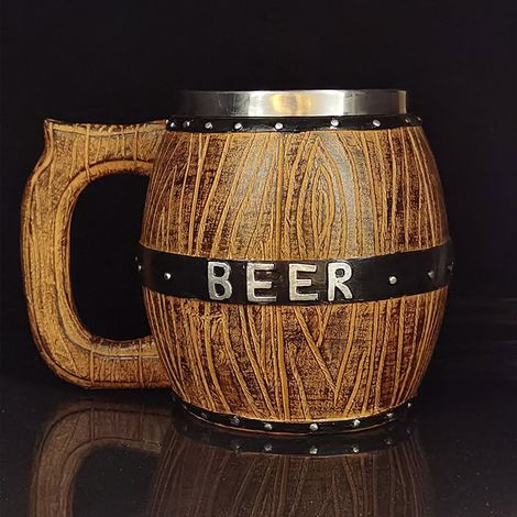 Mug À Bière En Forme De Tonne - Acier Inoxydable - Poignée Intégrée - Capacité Élevée - Pour Bar Restaurant Maison Pub (1/5)