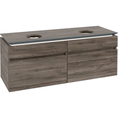 Meuble de rangement VB WTUS Legato B592 1400x550x500mm avec éclairage, 4 tiroirs pour 2 personnes, coloris Chêne Pierre (1/2)