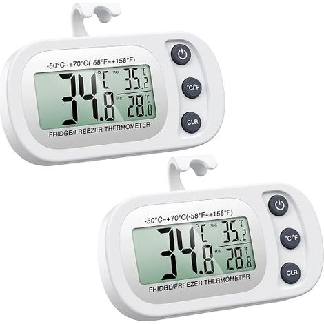 Thermomètre à Réfrigérateur Frigidaire, Thermomètre à Congélateur Numérique avec Crochet, Écran LCD, Fonction Max/Min, pour la Maison, Les Restaurants, Bars - Blanc (1/5)