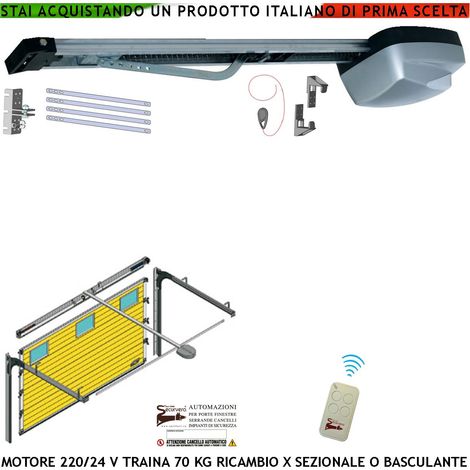 Kit Motore 220/24 V da Soffitto Ricambio Cler Basculante 70Kg x Porta Sezionale Automatica Radiocomando 3 MT di Binario Alluminio Estruso Sistema Autoreverse Sblocco Pattino di Traino Luce di Cortesia (1/4)