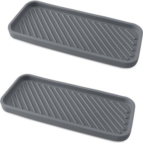 Lot de 2 porte-éponges en silicone épais pour évier de cuisine et salle de bain, distributeur de savon, brosse à récurer, gris (1/5)
