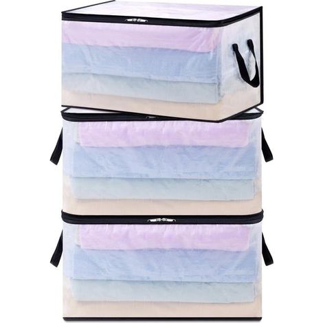 Set di 3 sacchi trasparenti da 60 litri con manici per riporre indumenti, copripiumini, vestiti, coperte e giocattoli, ideali per traslochi.