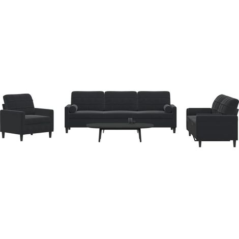 vidaXL Ensemble de canapés 3pcs et coussins et traversins noir velours (1/5)