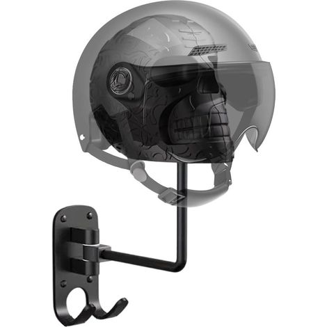 Supporto da parete a forma di teschio per casco da moto - Per caschi, copricapi e giacche - Porta casco decorativo - Gancio da parete in alluminio per caschi e abbigliamento - (1/4)