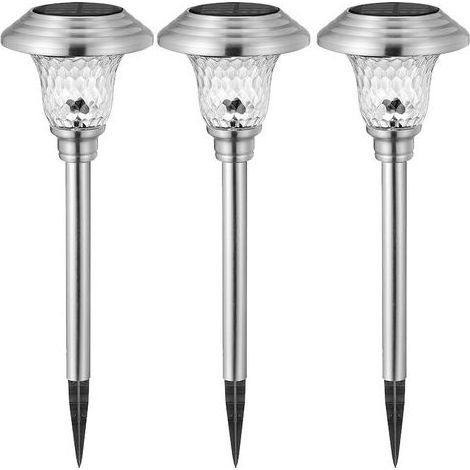 Lot de 3 bornes solaire en acier inoxydable, éclairage paysager Lanternes solaires décoratives pour extérieur, terrasse, jardin, lumière blanche (1/5)