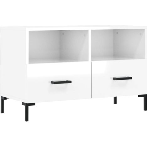 Mobile TV multimediale scaffale per televisione televisore buffet sala da pranzo soggiorno camera da letto lucido 80 x 36 x 50 cm derivati del legno bianco 020027081