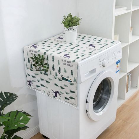 Housse Pour Lave-Linge - 130 x 55 cm - Tissu Coton - Anti-Dérapante - Pour Machine À Laver Et Réfrigérateur - 1 Pièce