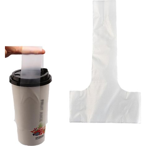 Paquete de 200 bolsas desechables portátiles en forma de T para bebidas, ideales para bares, té, zumos y envases para llevar. (1/5)