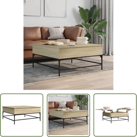 The Living Store Table basse chêne sonoma 95x95x45 cm bois d'ingénierie et métal - Table Basse - Meuble Salon - Table D'appoint - Table Canapé - Design Moderne (1/5)