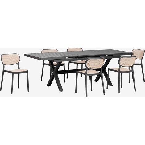 SKLUM Set ausziehbarer rechteckiger Tisch 180-240x90 cm Karena und 6 Gartenstühle aus Aluminium Omara Grau Graphit (1/5)