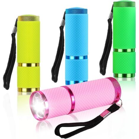 Lot de 4 mini lampes de poche, 9 LED et lampe de poche à main de couleurs assorties pour camping, randonnée, extérieur (lumière blanche) [Classe énergétique A]