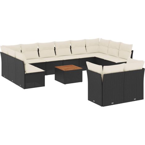 vidaXL Set Divani da Giardino 13pz con Cuscini Nero in Polyrattan (1/5)