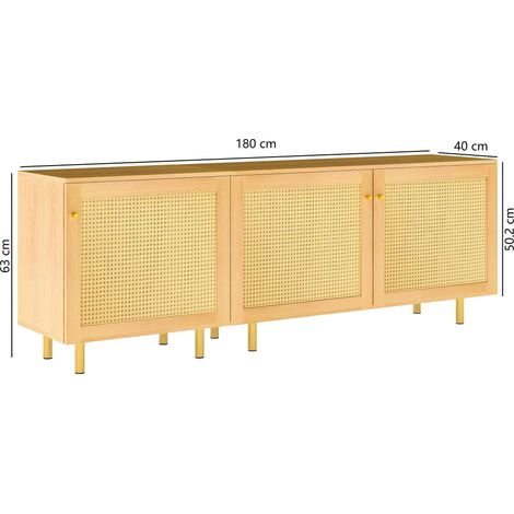 Armoire de rangement modulaire,meuble à couverts en rotin trois portes,buffet rustique pour la salle à manger. Bois naturel - H63/B180T40 cm