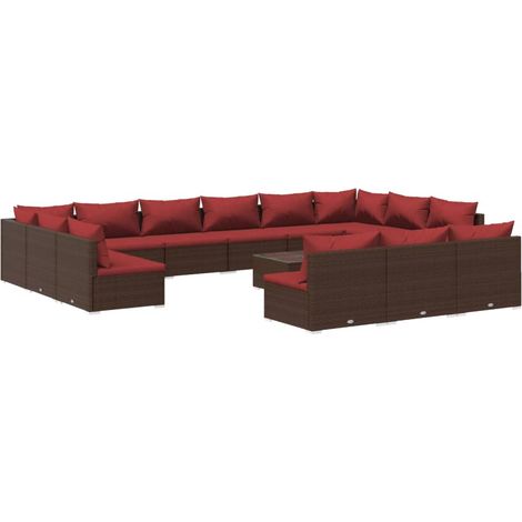Salon de jardin 14 pcs avec coussins Marron Résine tressée vidaXL (1/5)